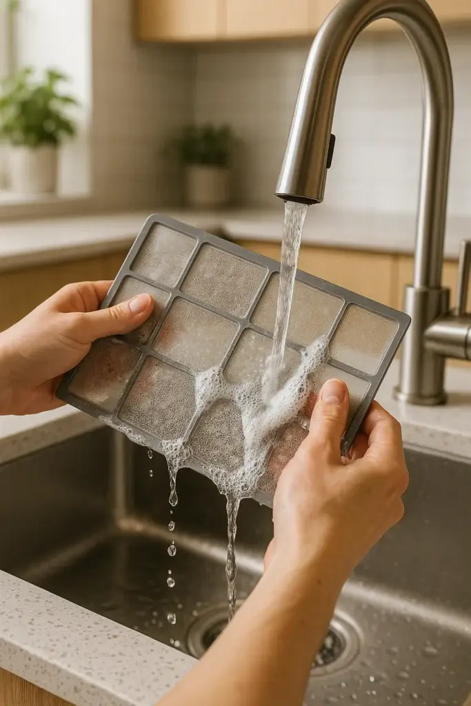 Reusable filters can be cleaned, dried and reinstalled