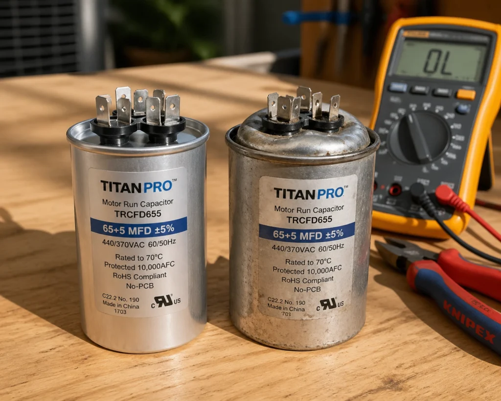 A failing capacitor may swell near end of life