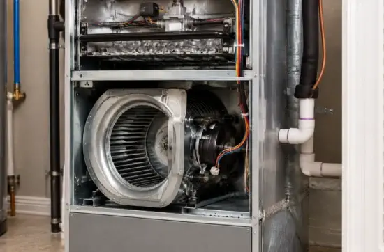 The blower assembly pushes the heated and cooled air through the vents